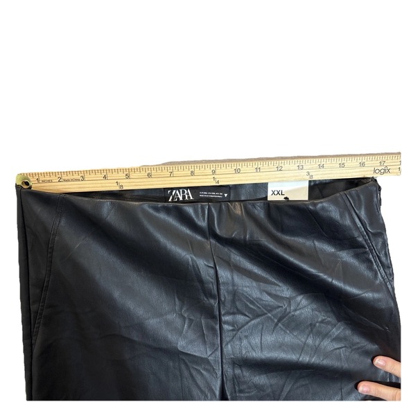 NWT Zara High-Rise Faux Leather Legging Women XXL Sid Zip Elastic Waist Wide Leg - Picture 6 of 8